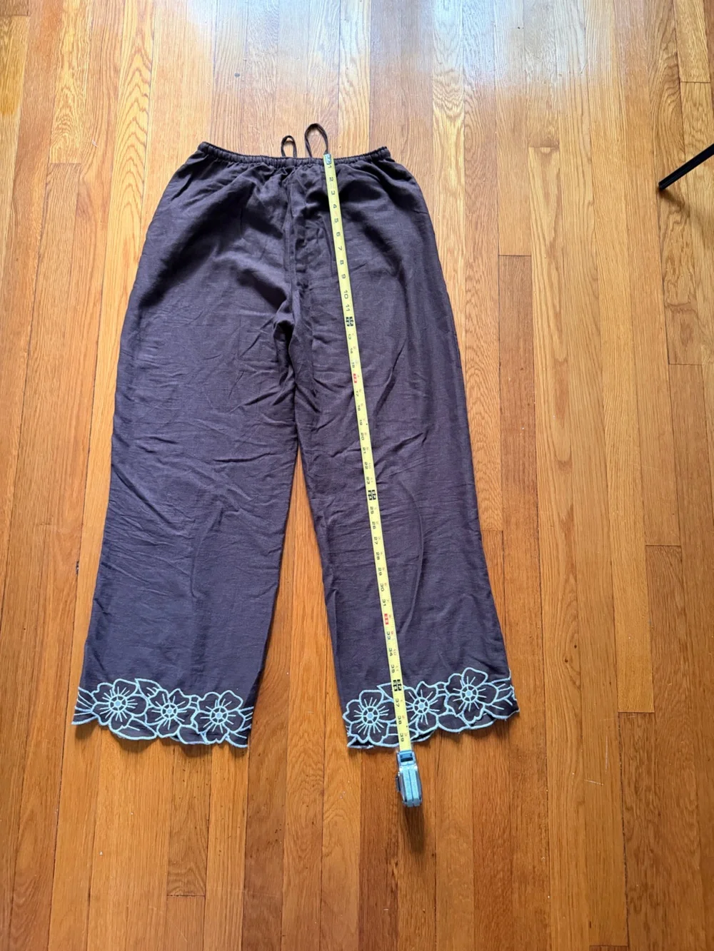 Abercrombie & Fitch Brown and Cream Linen Wide Leg Pants